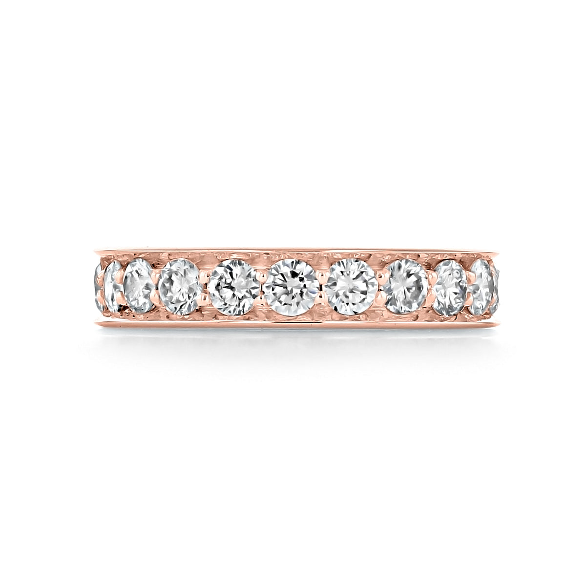 Sierrah 4mm Pavé-Set Diamond Wedding Band in 14k rose gold featuring a row of round-cut diamonds in a pavé setting.