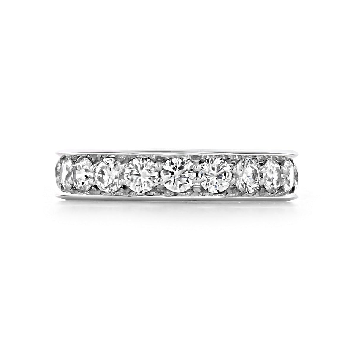 Sierrah 4.4mm Pavé-Set Diamond Wedding Band featuring a silver band with a row of nine round-cut diamonds in a pavé-set style.