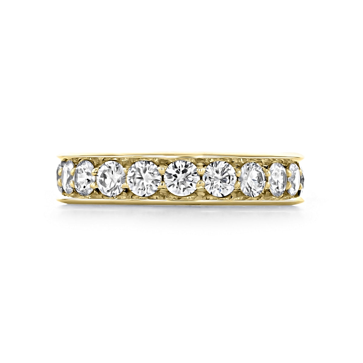 Sierrah 4.4mm Pavé-Set Diamond Wedding Band in 14k yellow gold, featuring a row of ten round brilliant diamonds.