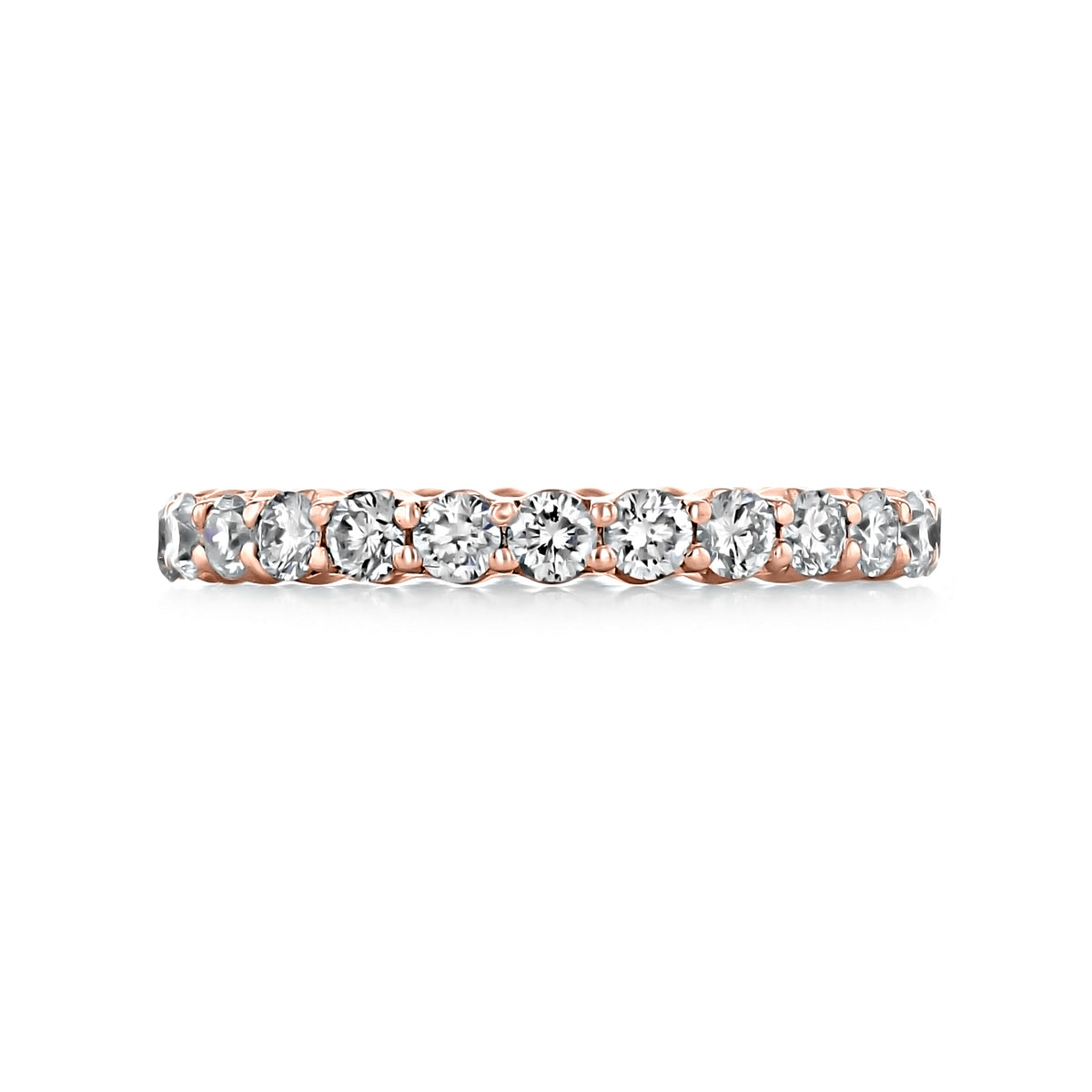 Helena Shared Prong Diamond Wedding Band in rose gold, featuring a continuous row of prong-set round diamonds.