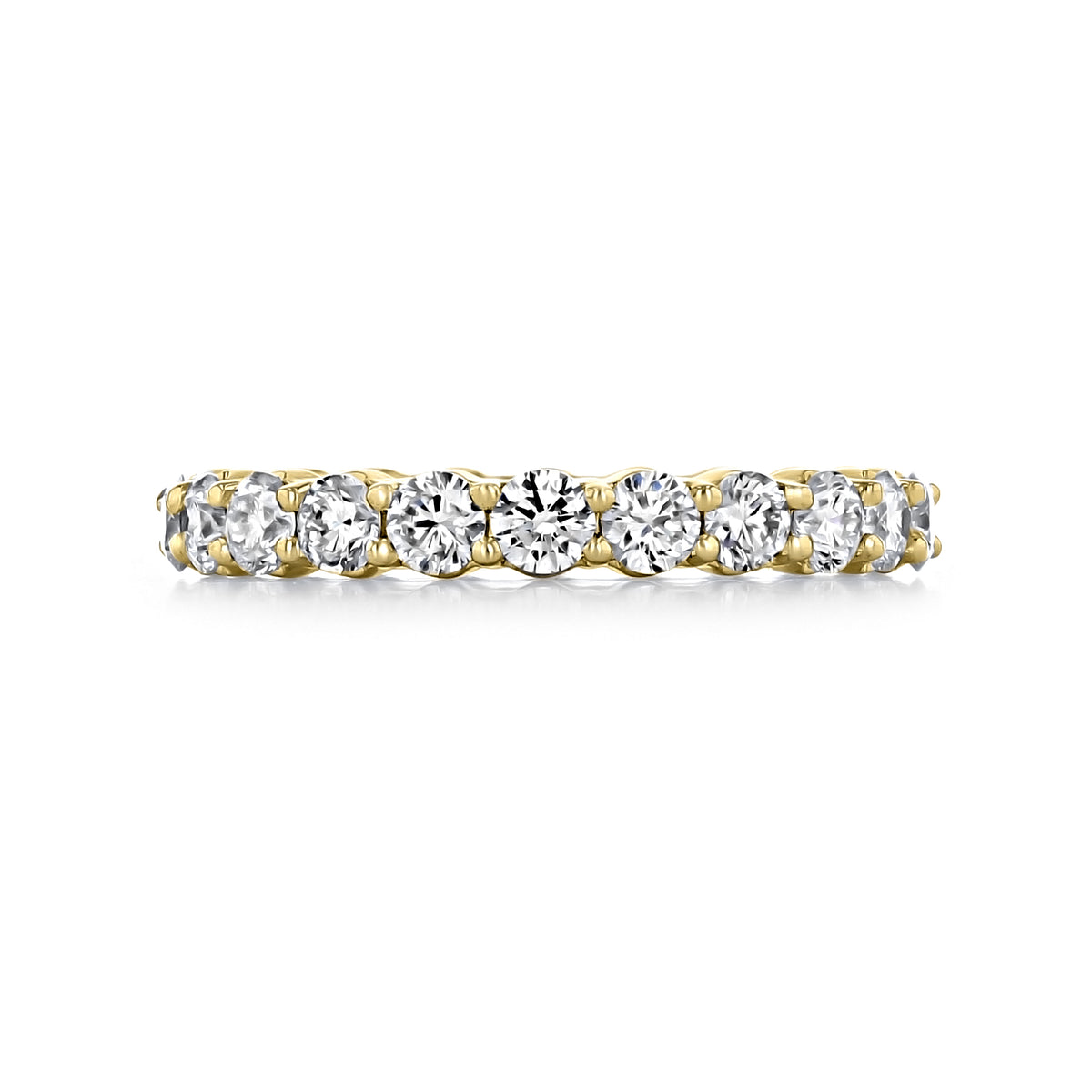 Trinity | 1.72ctw Shared Prong Round Diamond Eternity Band featuring a continuous row of round-cut stones in shared prong settings, perfect for a wedding or anniversary.