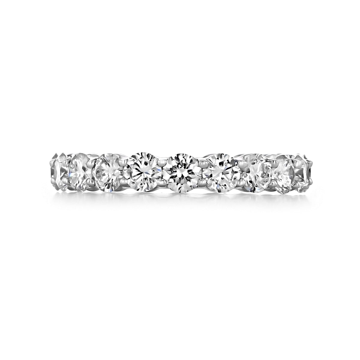 Trinity | 2.20ctw Shared Prong Round Diamond Eternity Band featuring a continuous row of round diamonds held in shared metal prongs.