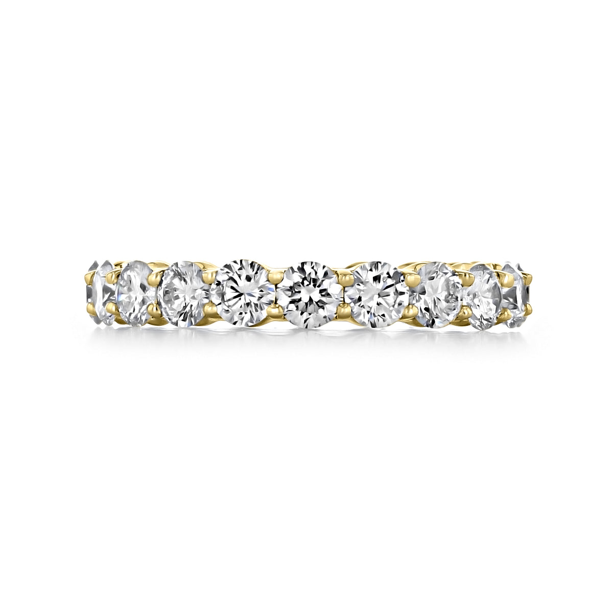 Trinity 2.20ctw Shared Prong Round Diamond Eternity Band featuring a continuous row of round diamonds held in a gold shared-prong setting, perfect for an anniversary.