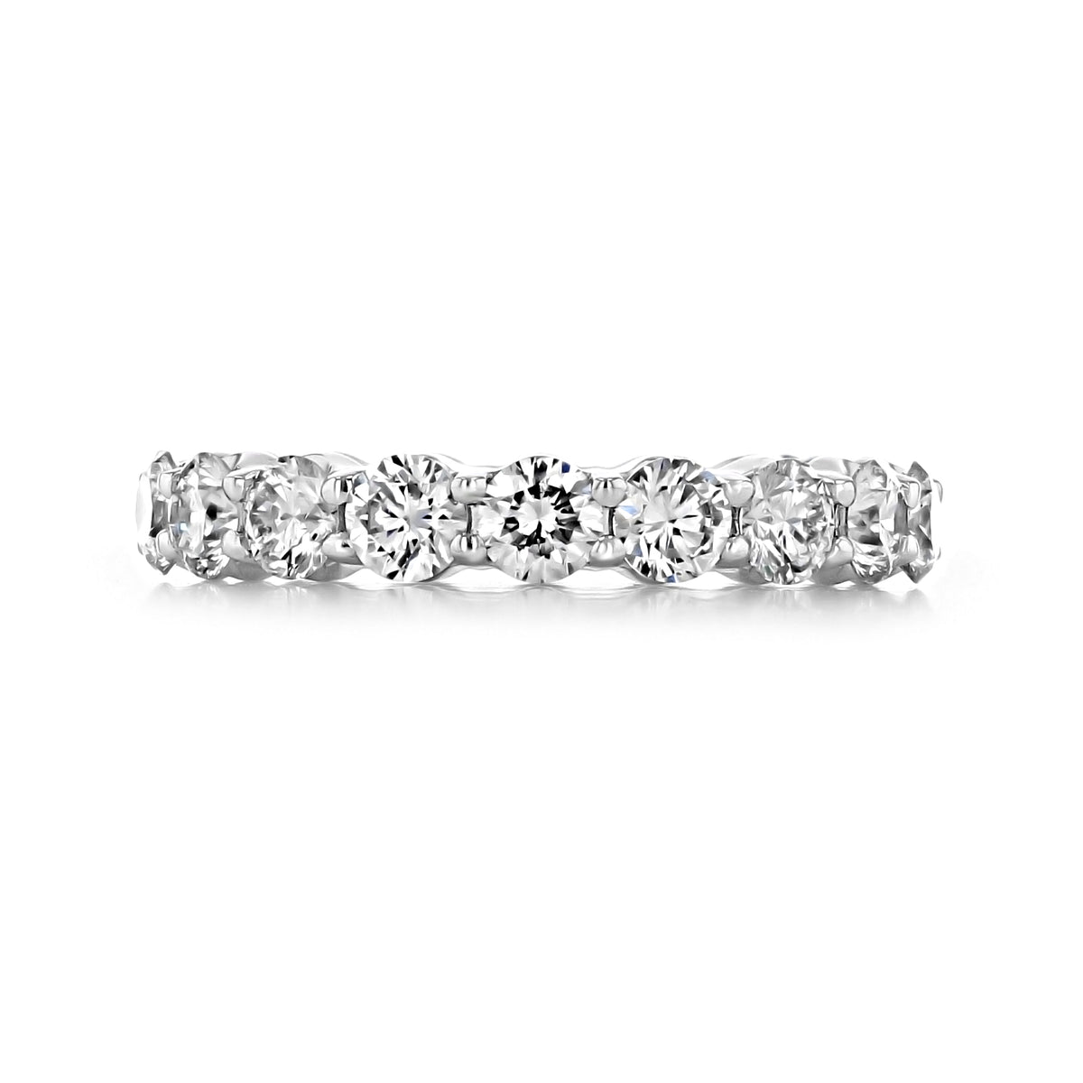 Trinity | 2.80ctw Shared Prong Round Diamond Eternity Band featuring a continuous row of round diamonds in shared prong settings.