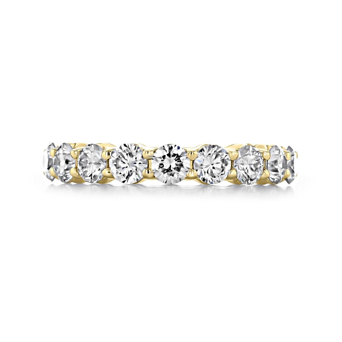 Trinity 2.80ctw Shared Prong Round Diamond Eternity Band featuring a row of round-cut diamonds in a shared-prong gold eternity setting.