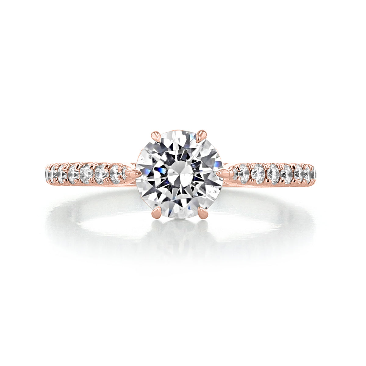 Rose gold Danhov Classico | 6-Prong Engagement Ring - CL108 featuring a round center diamond held by six prongs, with smaller stones set along the band.