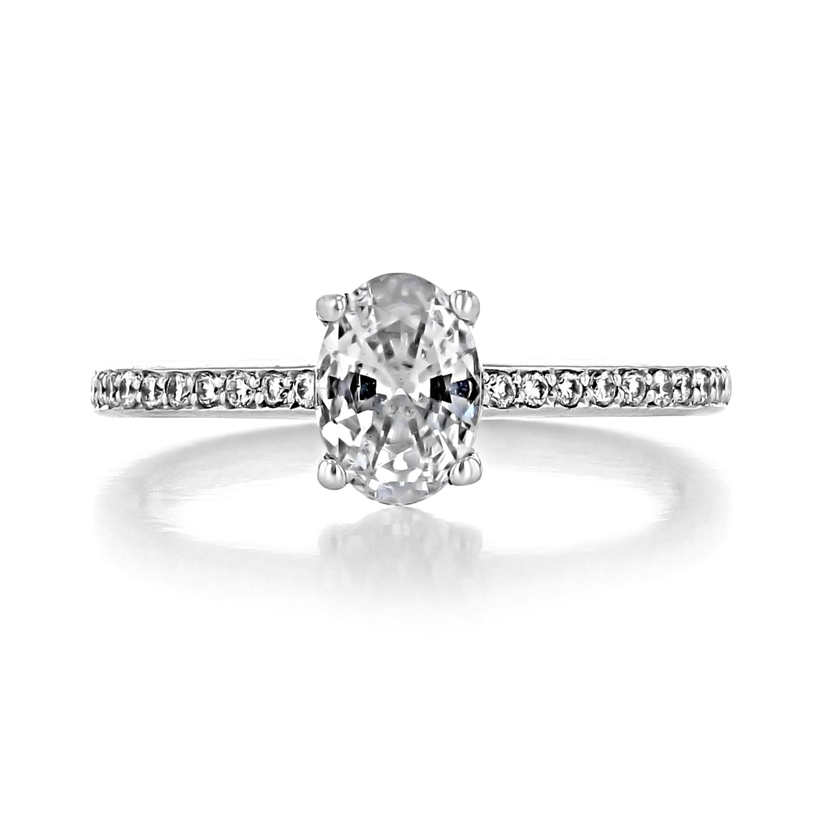Zoe | Oval Pavé Engagement Ring featuring an oval-cut stone and a timeless pavé-set diamond band on a white background.
