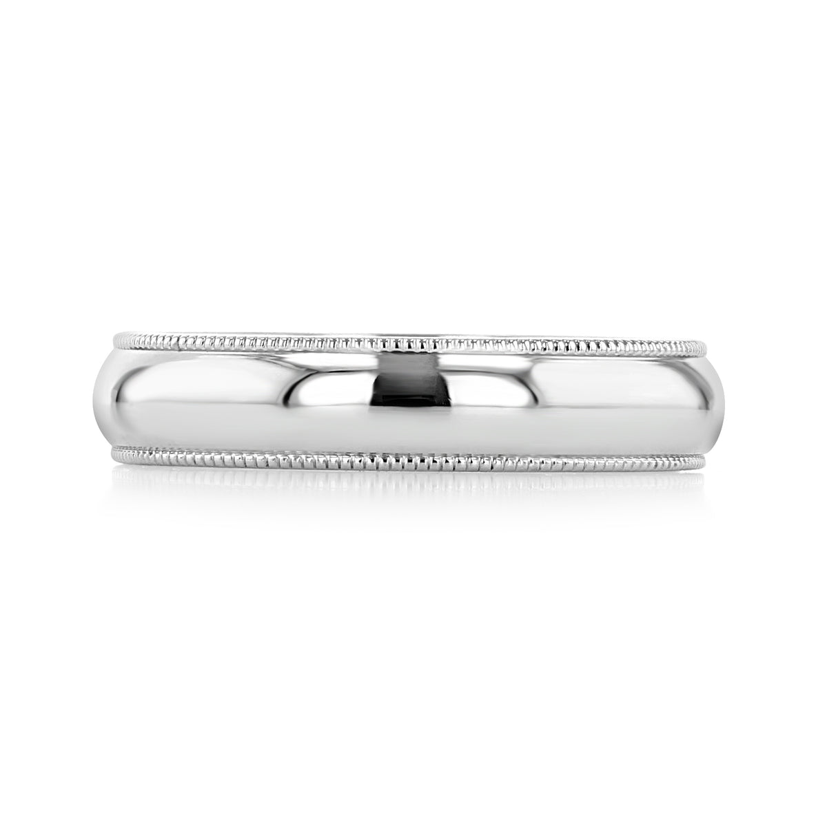 Delia 4mm Milgrain Polished Wedding Band in 14k white gold with milgrain edges along the top and bottom.