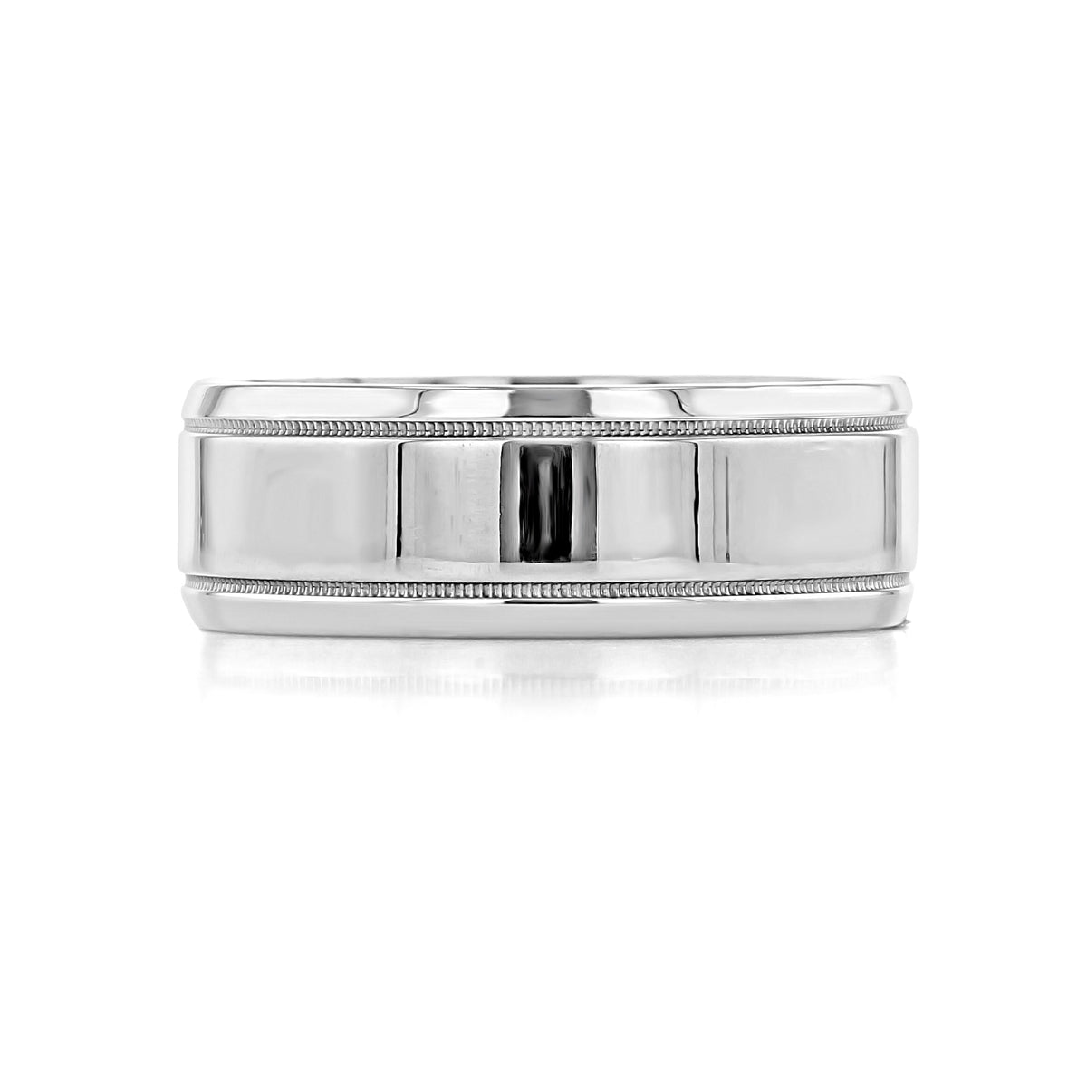 Artcarved Polished Wedding Band | FG153 in white gold, featuring a smooth, brushed center and a beaded milgrain border along both edges.
