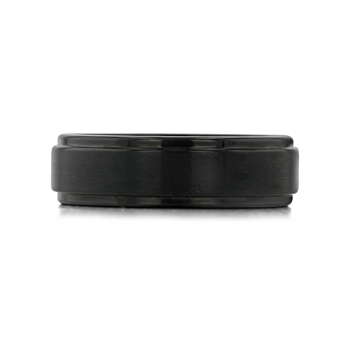 Black Tungsten Carbide 7mm Men’s Brushed Center Wedding Band | FG163B with a brushed center finish and smooth edges.