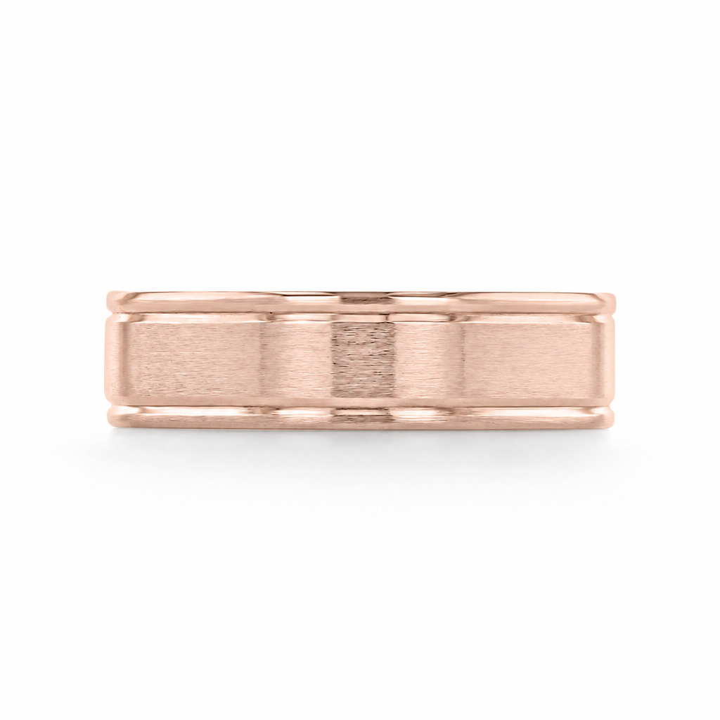 Brushed Wedding Band | FG17 rose gold men’s wedding band featuring a classic brushed center finish and polished edges.
