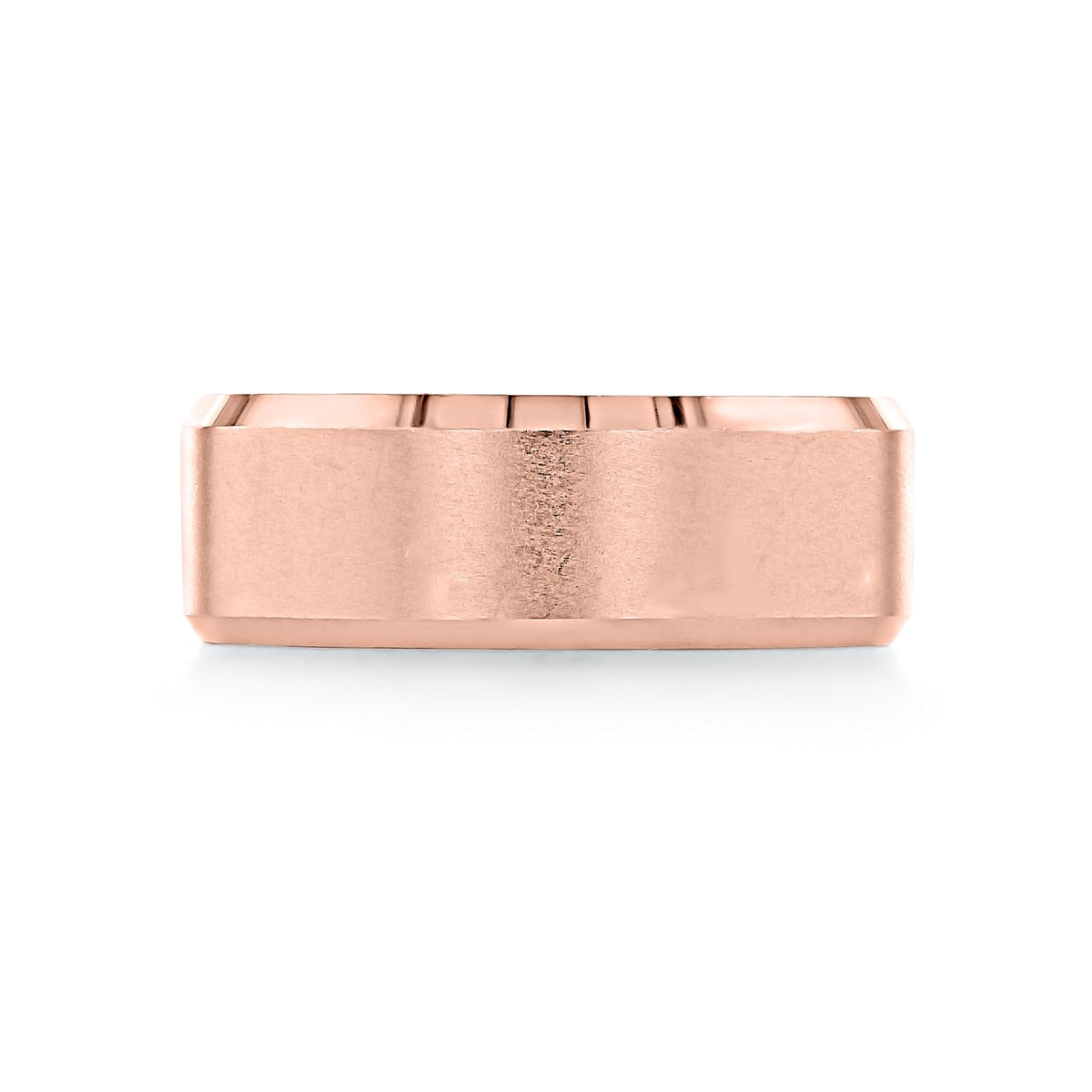 Artcarved Beveled Wedding Band | FG202 in rose gold with a flat, brushed center and beveled edges.