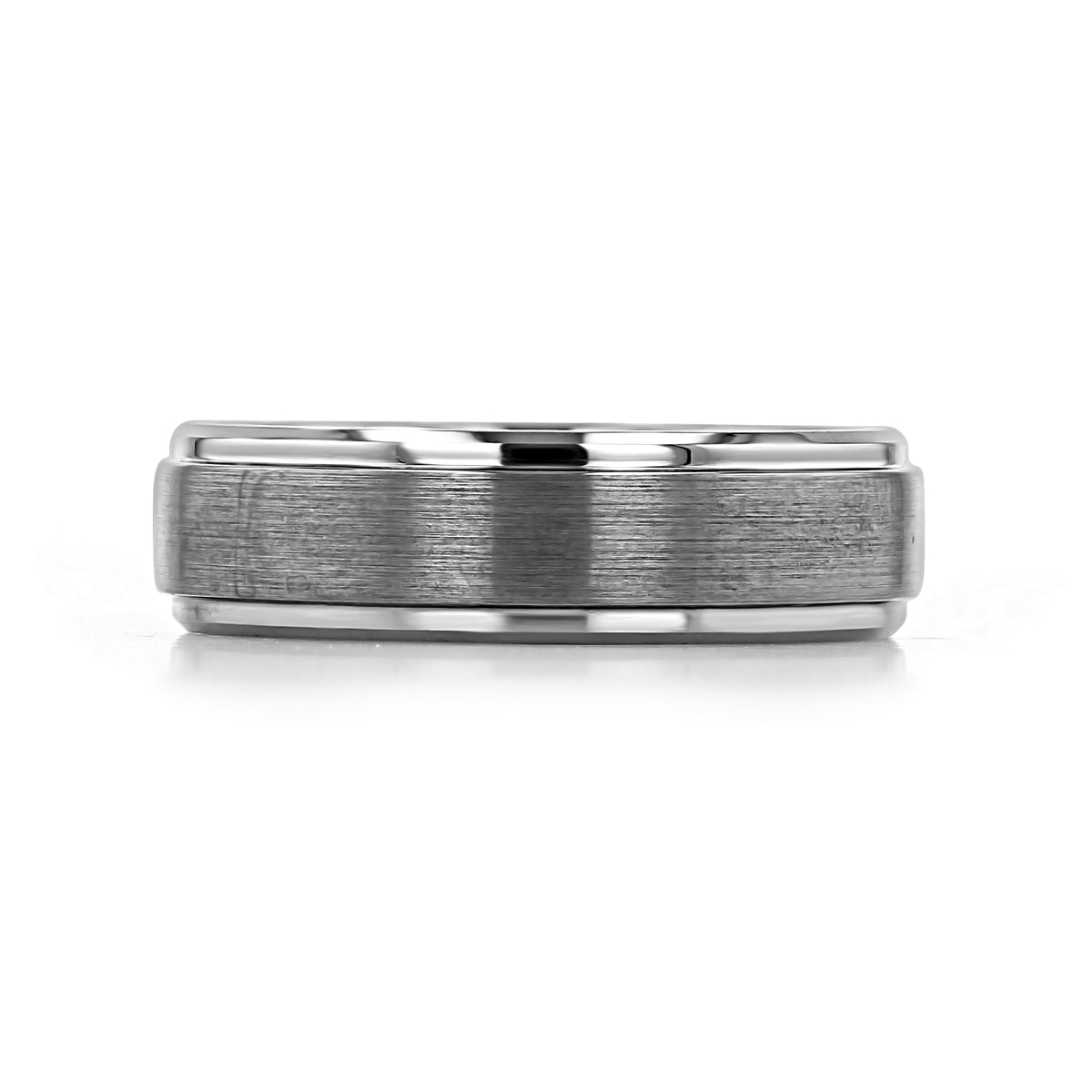 A Tungsten Carbide 7mm Men’s Brushed Wedding Band | FG269 featuring a modern brushed center finish and polished beveled edges.