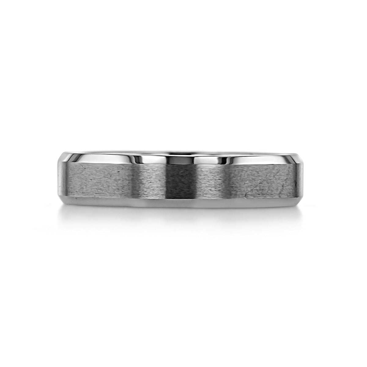Triton Tungsten Carbide Men’s Beveled Wedding Band | FG290-5 featuring a slim metallic band with a brushed finish center and polished beveled edges.