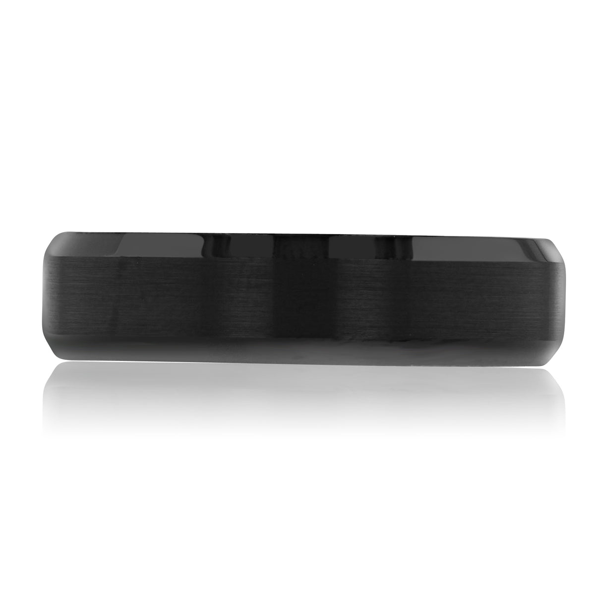 Triton Black Tungsten Carbide 6mm Men’s Beveled Wedding Band | FG290B featuring a flat, brushed-finish center and beveled edges.