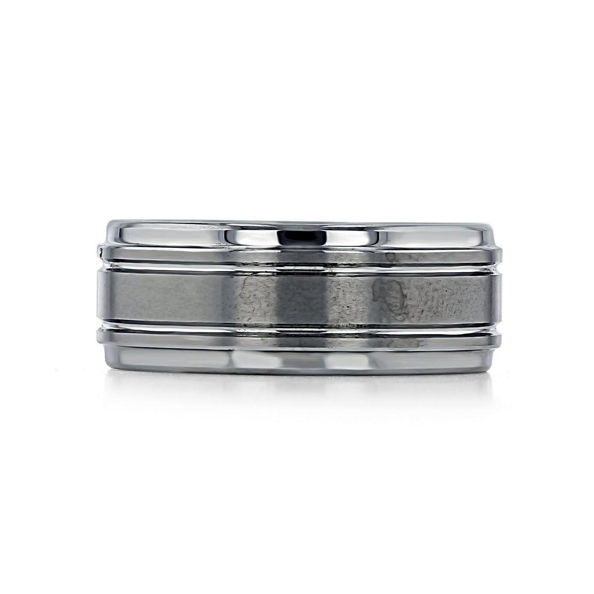 Triton Tungsten Carbide 9mm Men’s Grooved Wedding Band | FG291, featuring a 9mm wide band with a brushed center finish, polished edges, and two distinct horizontal grooves.