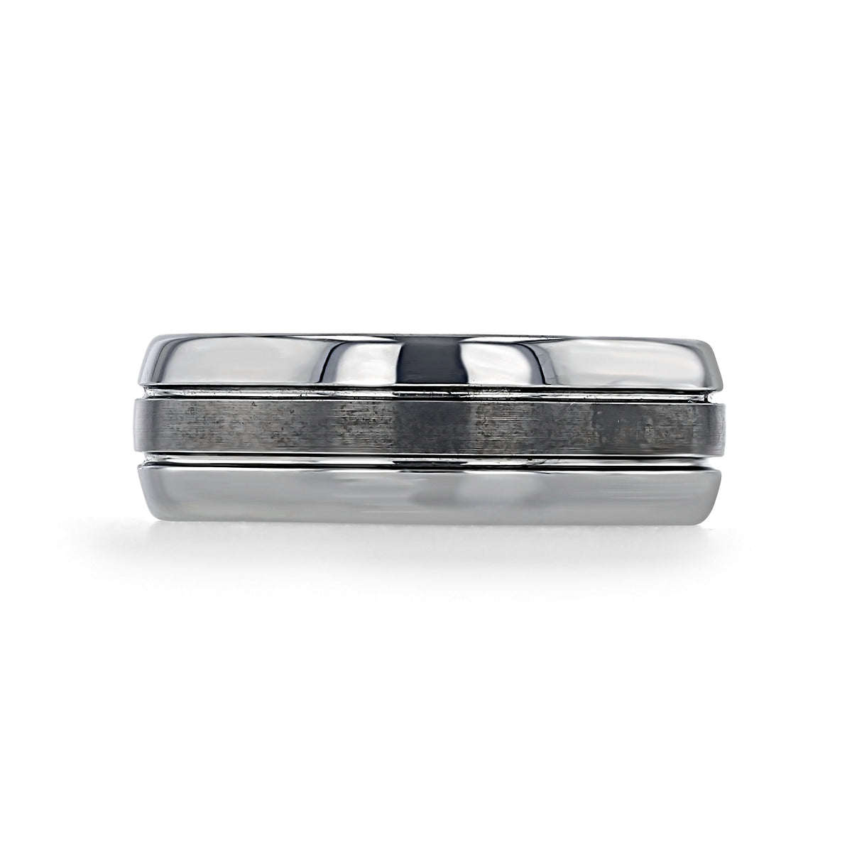 A Triton Tungsten Carbide 8mm Men’s Domed Wedding Band | FG345 featuring a brushed center stripe flanked by polished edges.