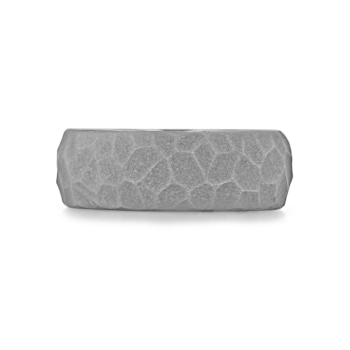 Triton Tungsten Carbide 8mm Men’s Hammered Wedding Band | FG36, an 8mm wide grey tungsten carbide wedding band with a hammered texture.