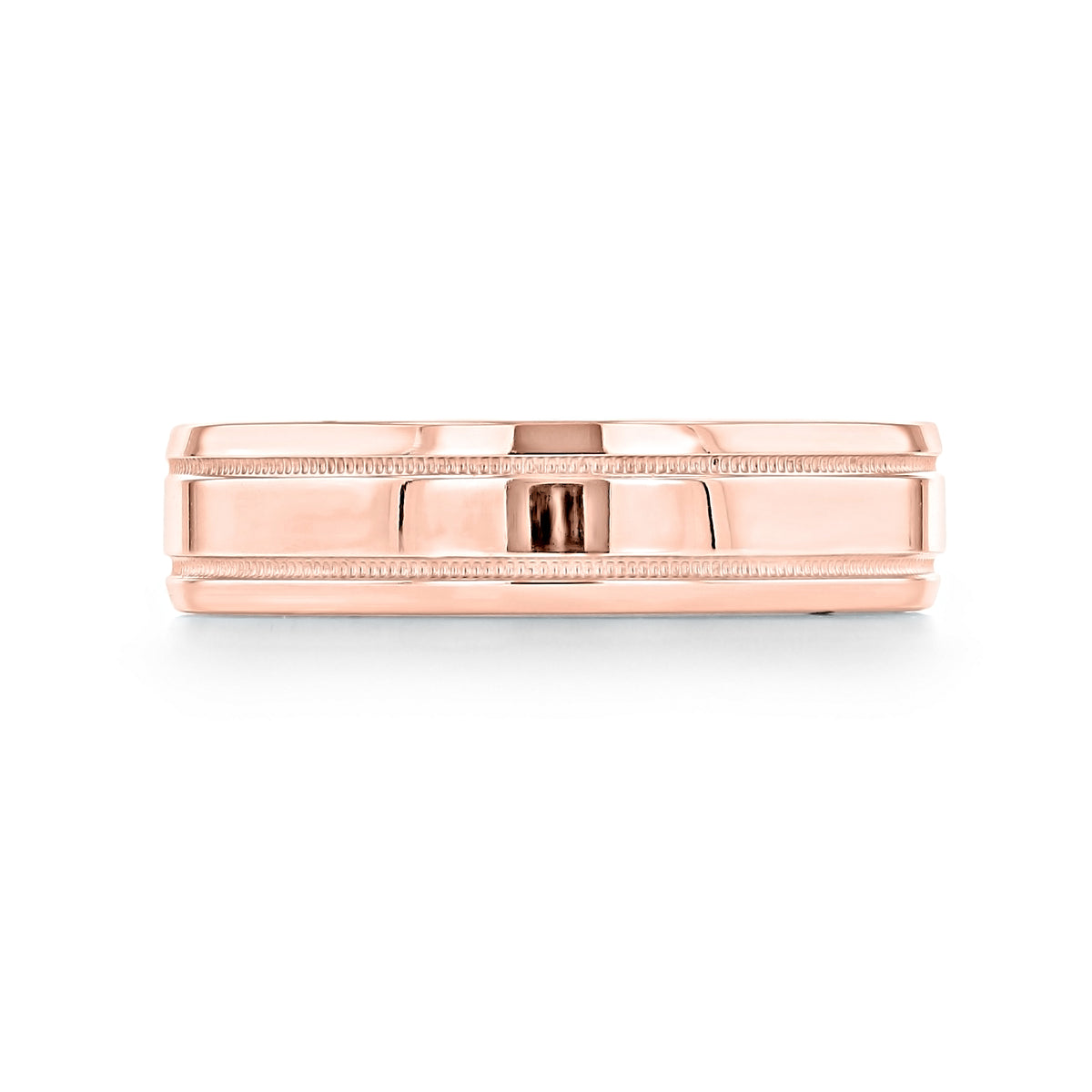 Artcarved Polished Wedding Band | FG553 in rose gold with a polished center finish and milgrain edges.