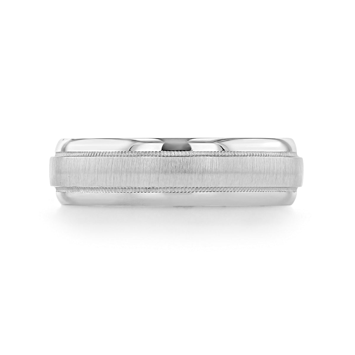 Icing On The Ring Milgrain Wedding Band | FG554, a men’s white gold band featuring a brushed center with milgrain engravings along the edges.