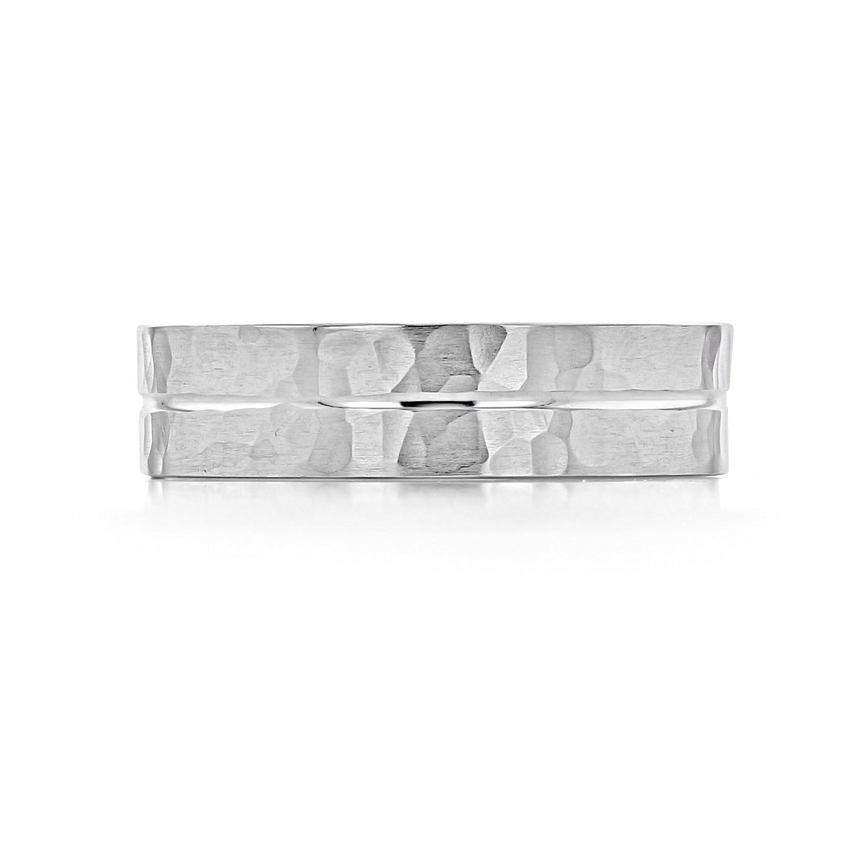 Artcarved Hammered Wedding Band | FG561 for men in silver with a hammered texture and a horizontal center groove.