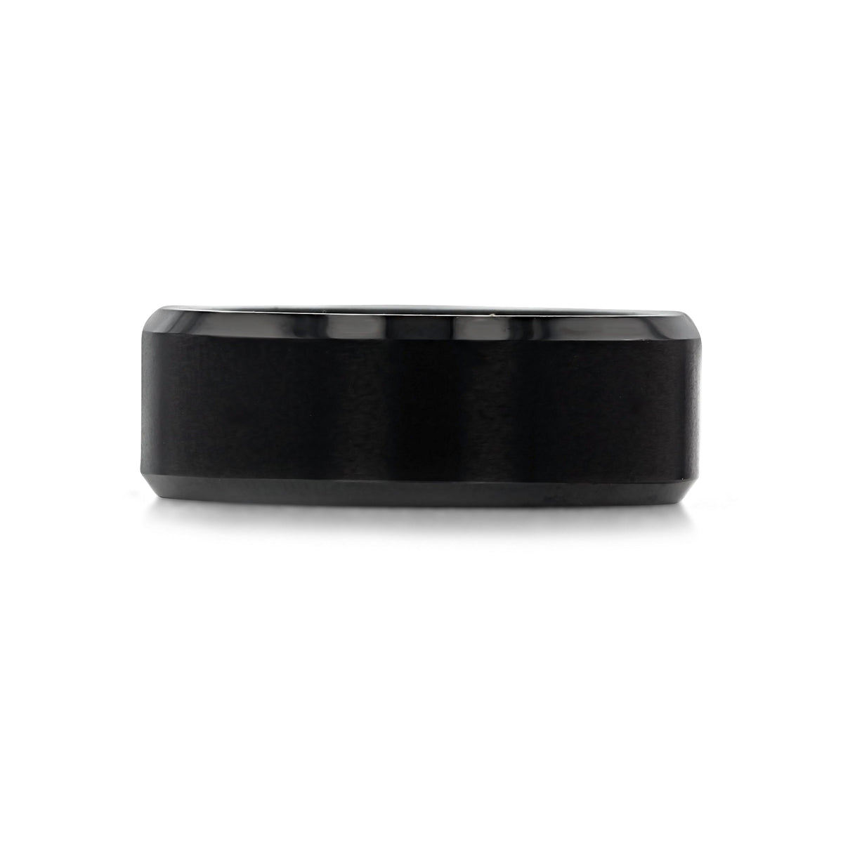 Black Tungsten Carbide 8mm Men’s Beveled Wedding Band | FG576 in black, featuring a brushed center and a beveled edge.