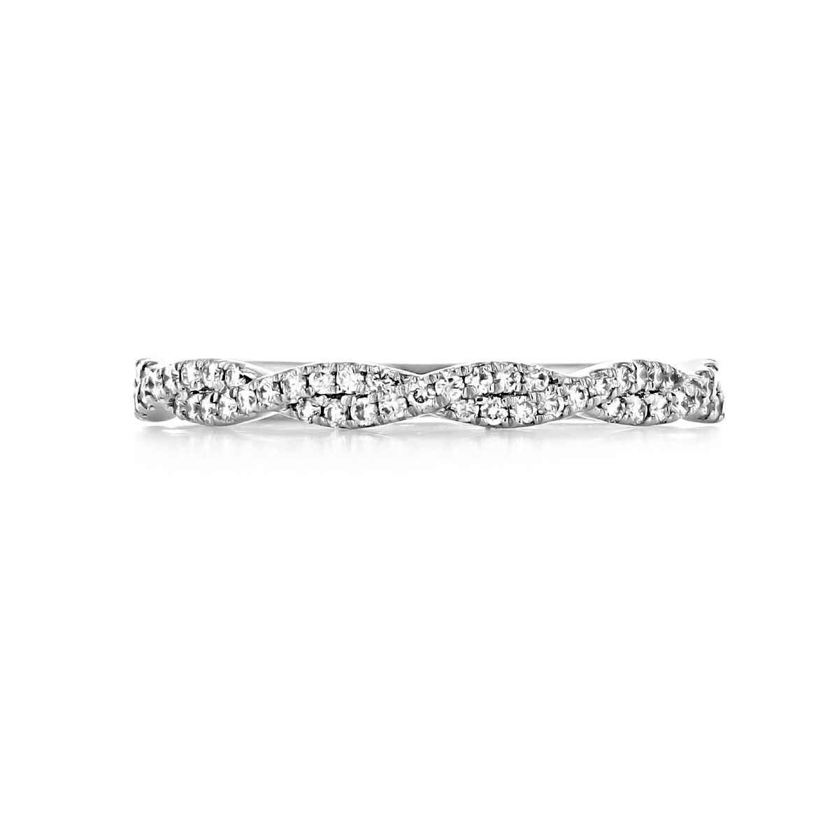 A silver Sage | Twist Diamond Wedding Band featuring a timeless, twisted design set with micro-prong pavé diamonds.