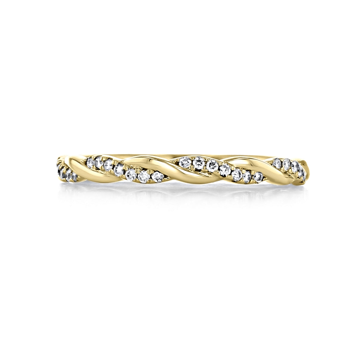 Haven | Twist Diamond Wedding Band in 14k yellow gold, featuring a twisted design with pavé-set diamonds.