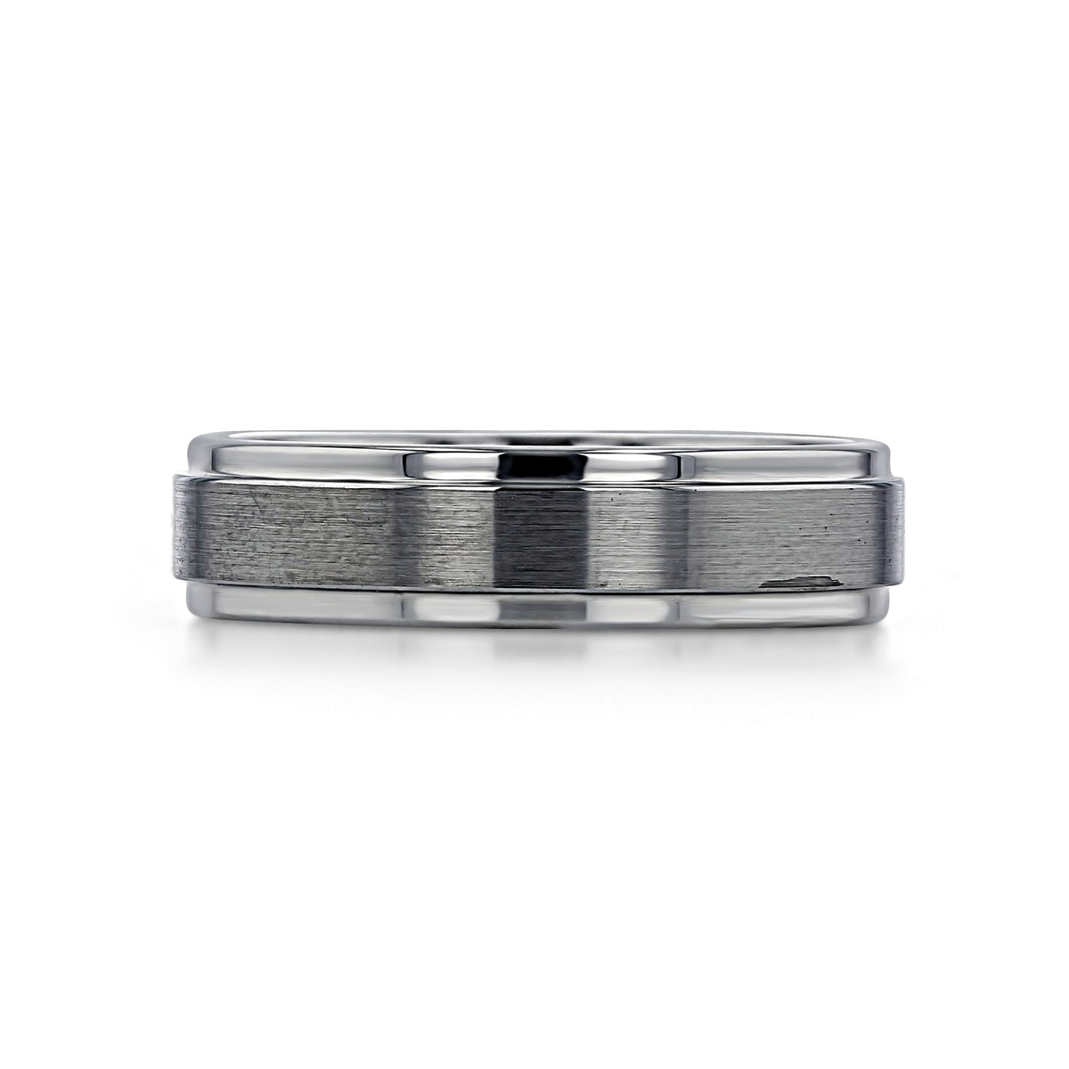 Triton Tungsten Carbide 6mm Men’s Brushed Wedding Band | FGX195 featuring a silver-toned tungsten carbide band with a brushed finish center and polished edges.