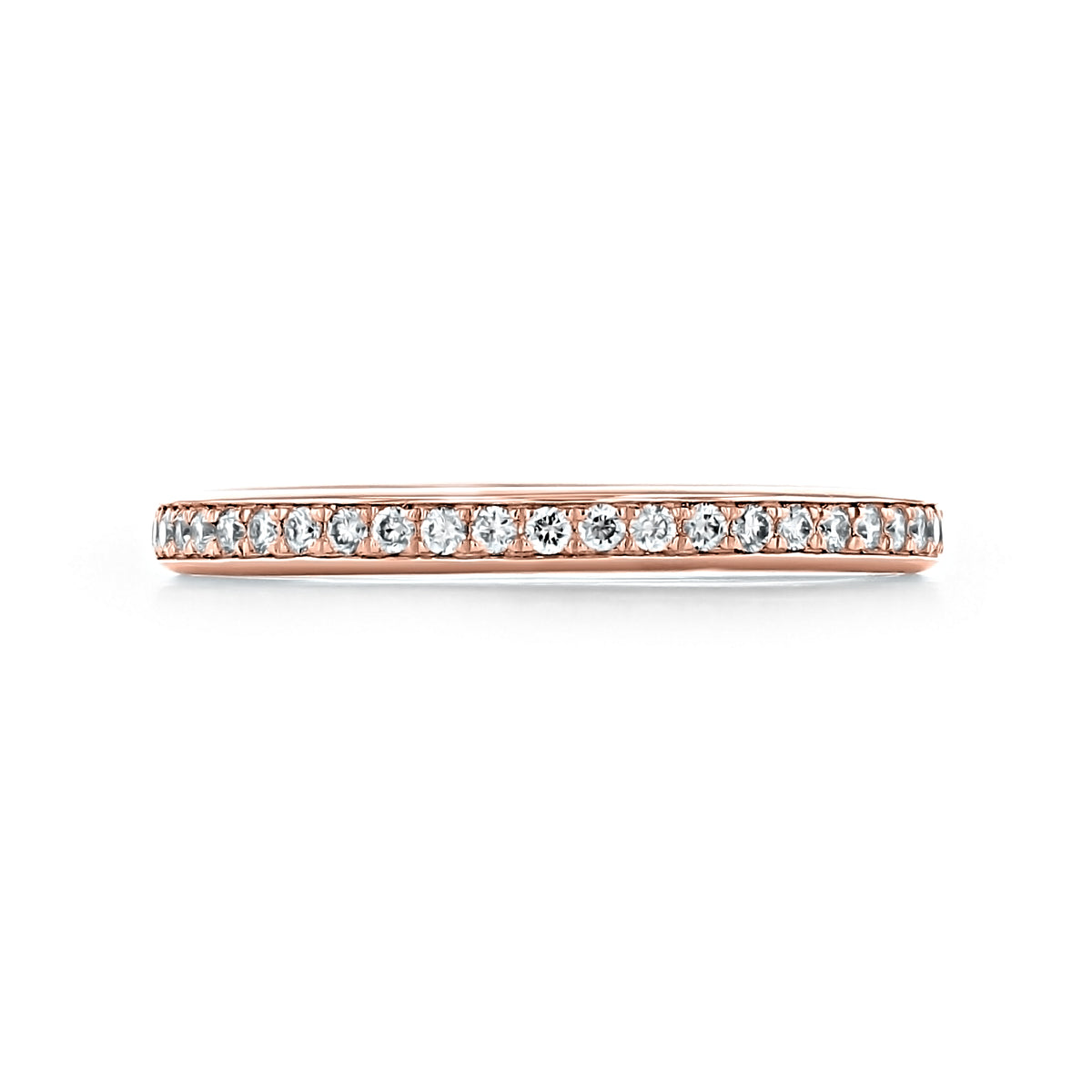 Pavé Set Diamond Band | GC19B, a 14k rose gold wedding band set with a single row of pavé diamonds.
