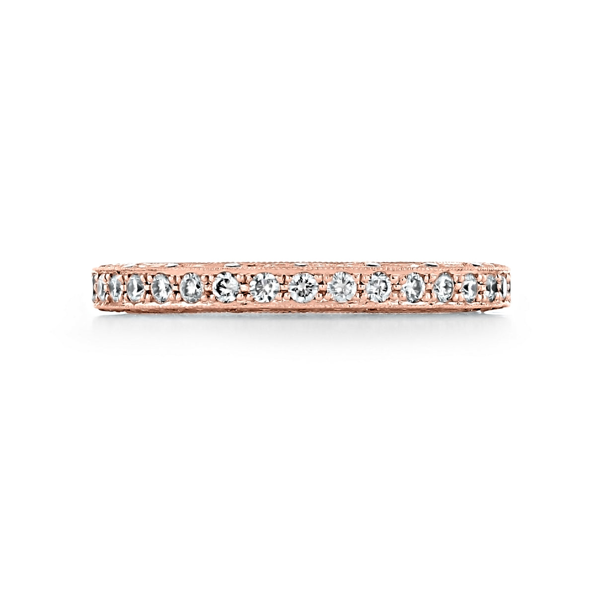 Blooming Beauties | Diamond Band - HT2516BPK rose gold eternity band set with a continuous row of round diamonds in a vintage wedding ring style.