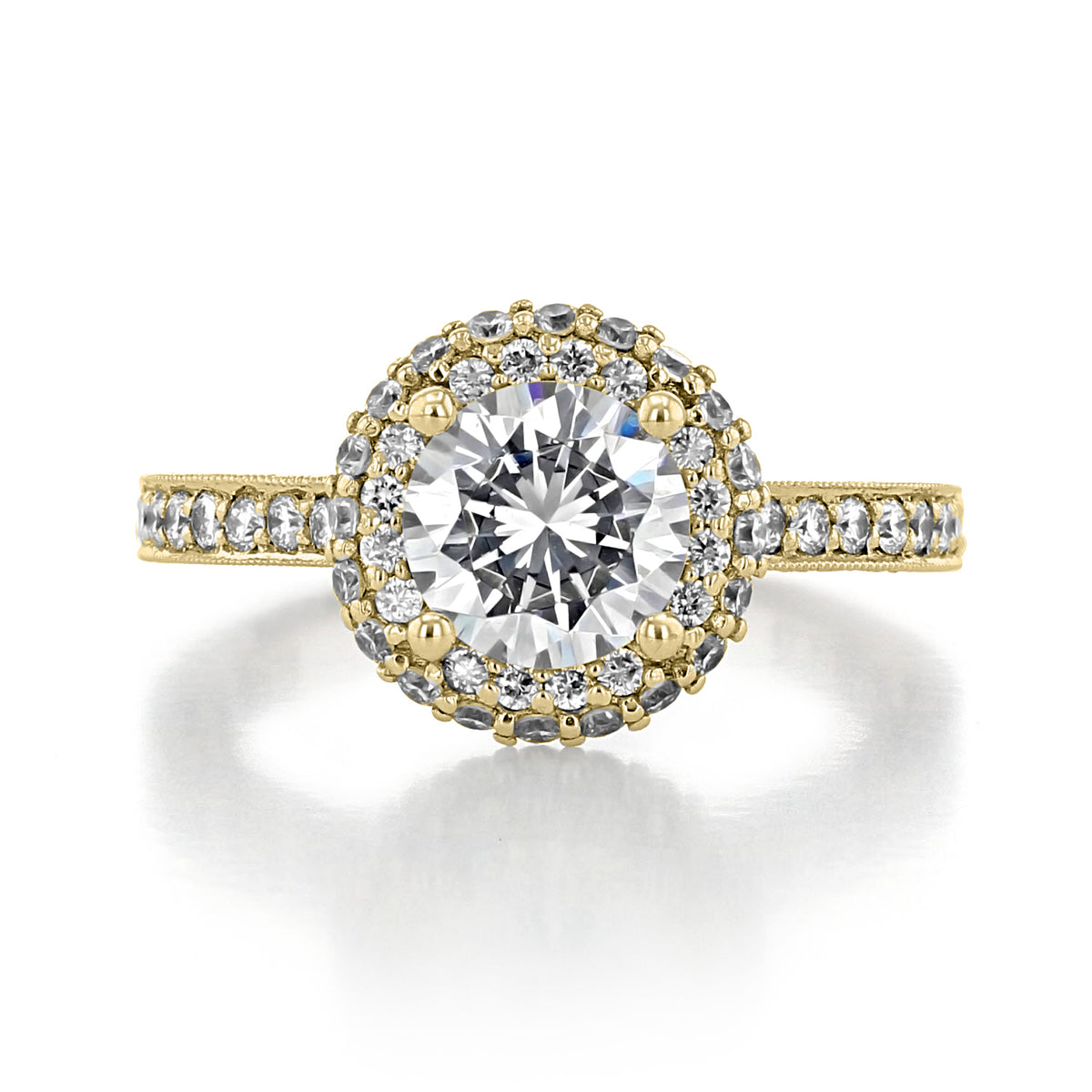 Tacori Blooming Beauties | Round Bloom Engagement Ring - HT2522RD7Y featuring a round brilliant center diamond with a diamond halo, set in yellow gold with diamond-accented shoulders.