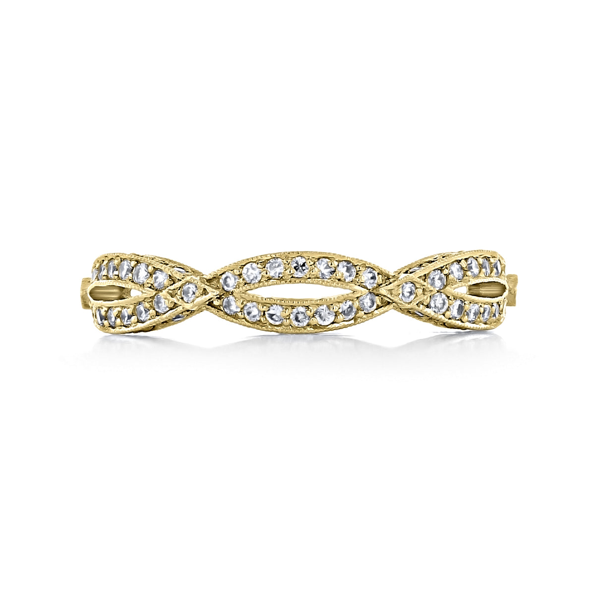 Tacori Ribbon | Diamond Band - HT2528BY gold wedding band featuring a series of repeating, diamond-encrusted interwoven ribbon motifs.