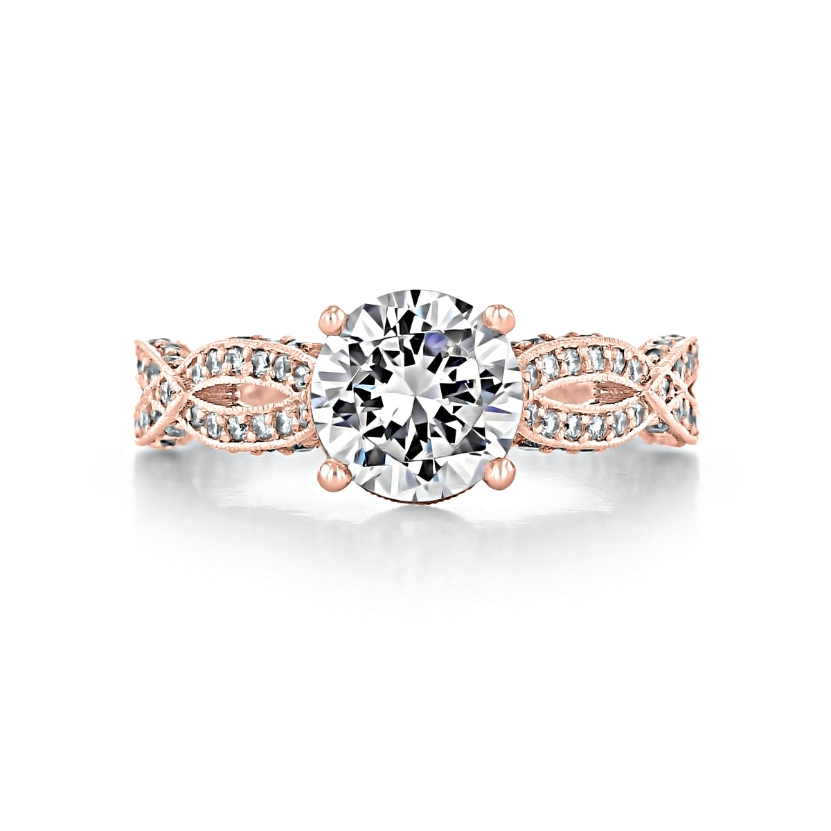 Tacori Ribbon | Round Solitaire Engagement Ring - HT2528RD75PK in rose gold, featuring a pavé-set diamond, braided-style band.