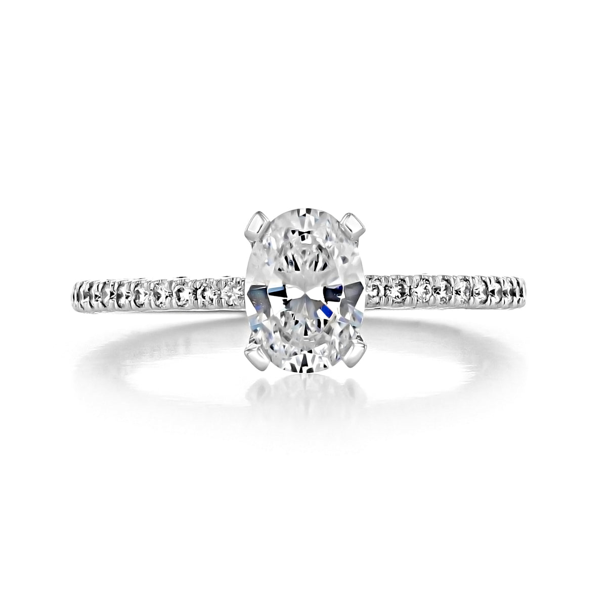 Tacori Petite Crescent | Oval Solitaire Engagement Ring - HT254515OVW featuring a French-cut pavé diamond band.