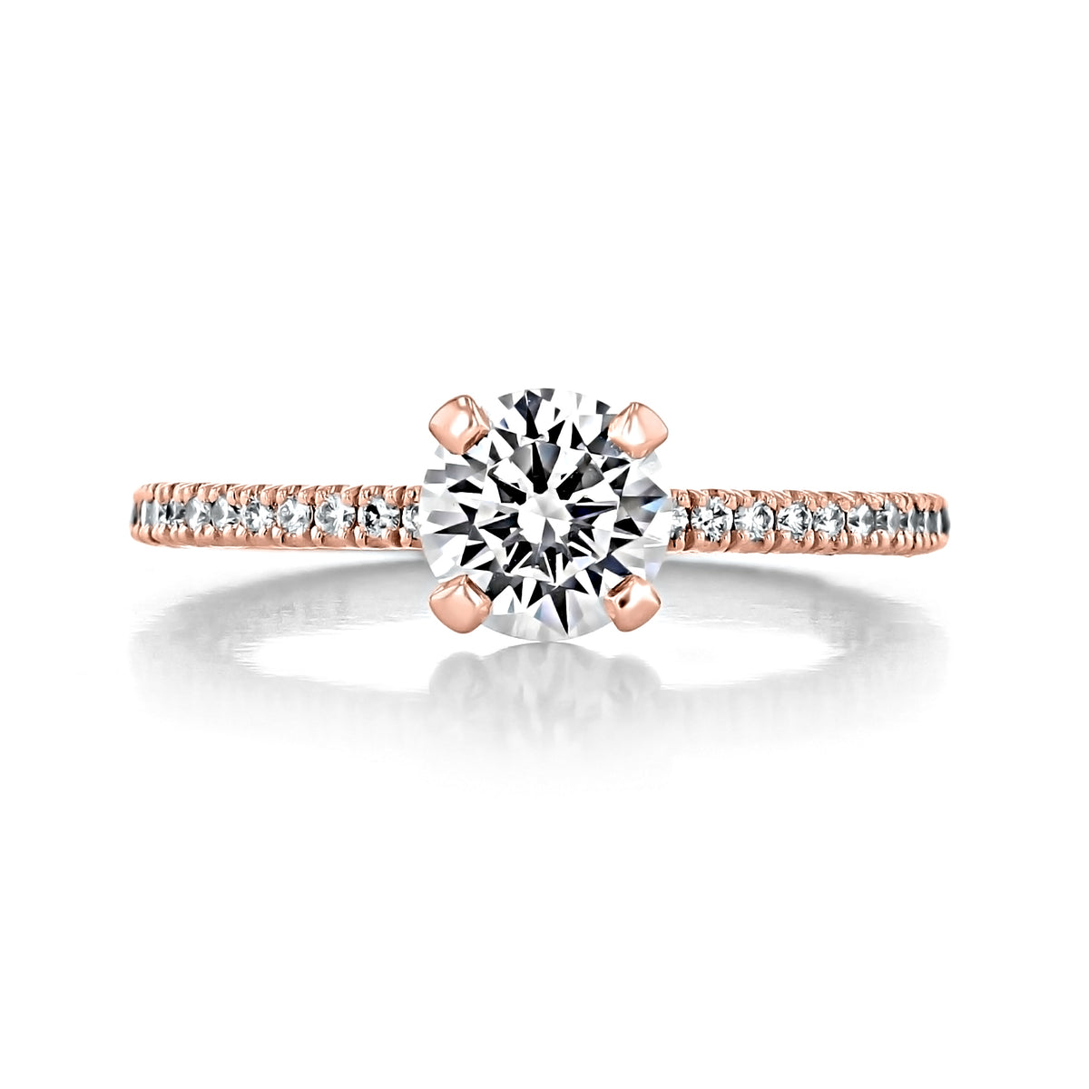 Tacori Petite Crescent | Round Solitaire Engagement Ring - HT254515RD65PK featuring a round solitaire diamond with a pavé band and crescent details set in rose gold.