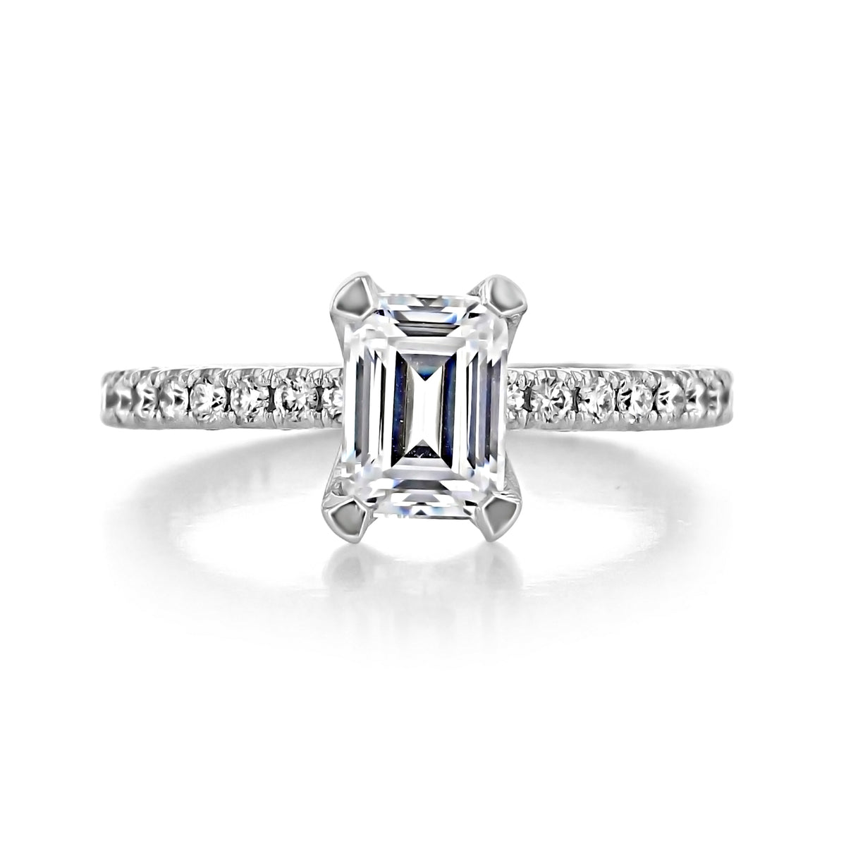 Tacori Petite Crescent | Emerald Solitaire Engagement Ring - HT2545EC75X55 featuring an emerald-cut solitaire stone on a pavé diamond band.