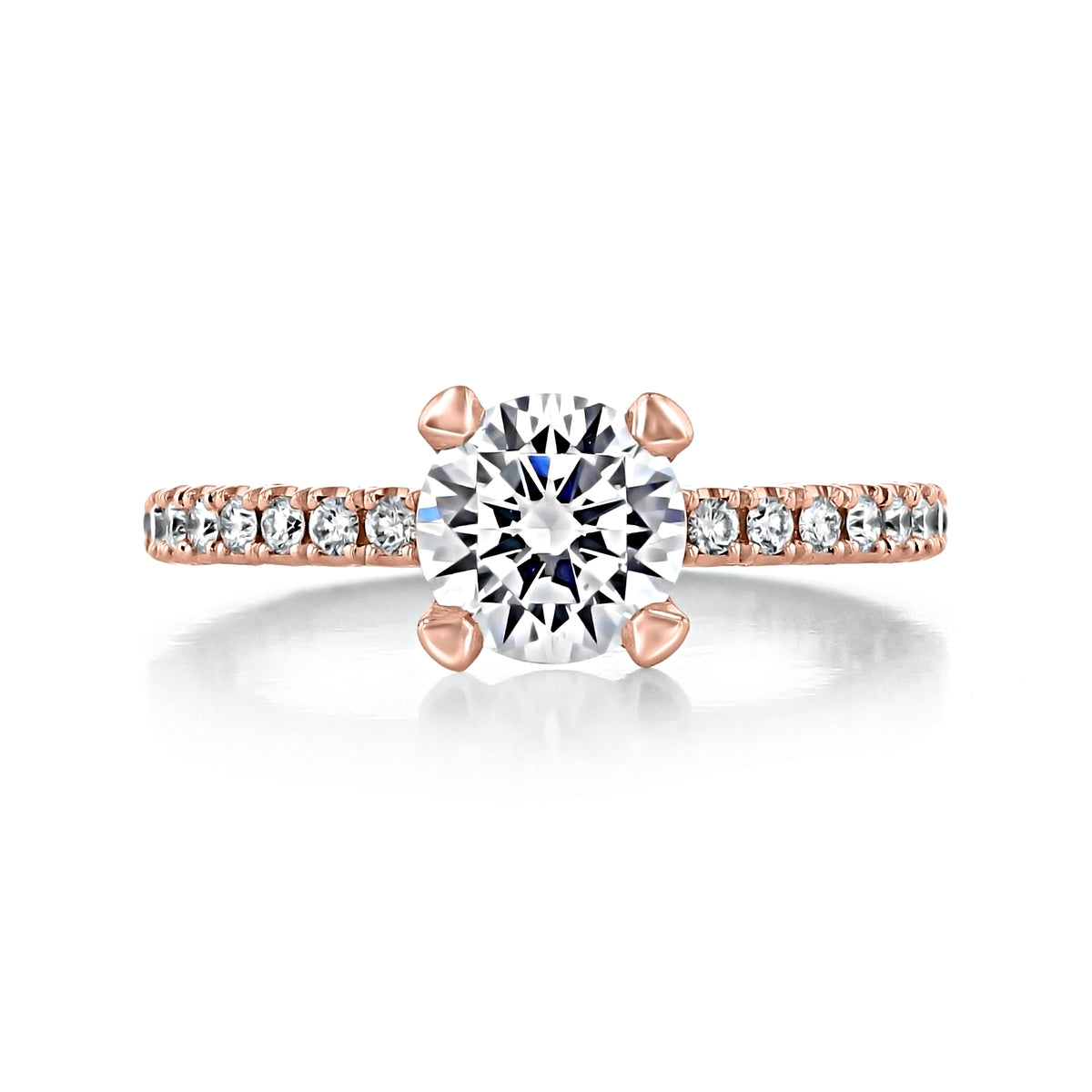 Petite Crescent | Round Solitaire Engagement Ring - HT2545RD65PK by Tacori in rose gold, featuring a round solitaire diamond with small diamonds pavé-set along the band.