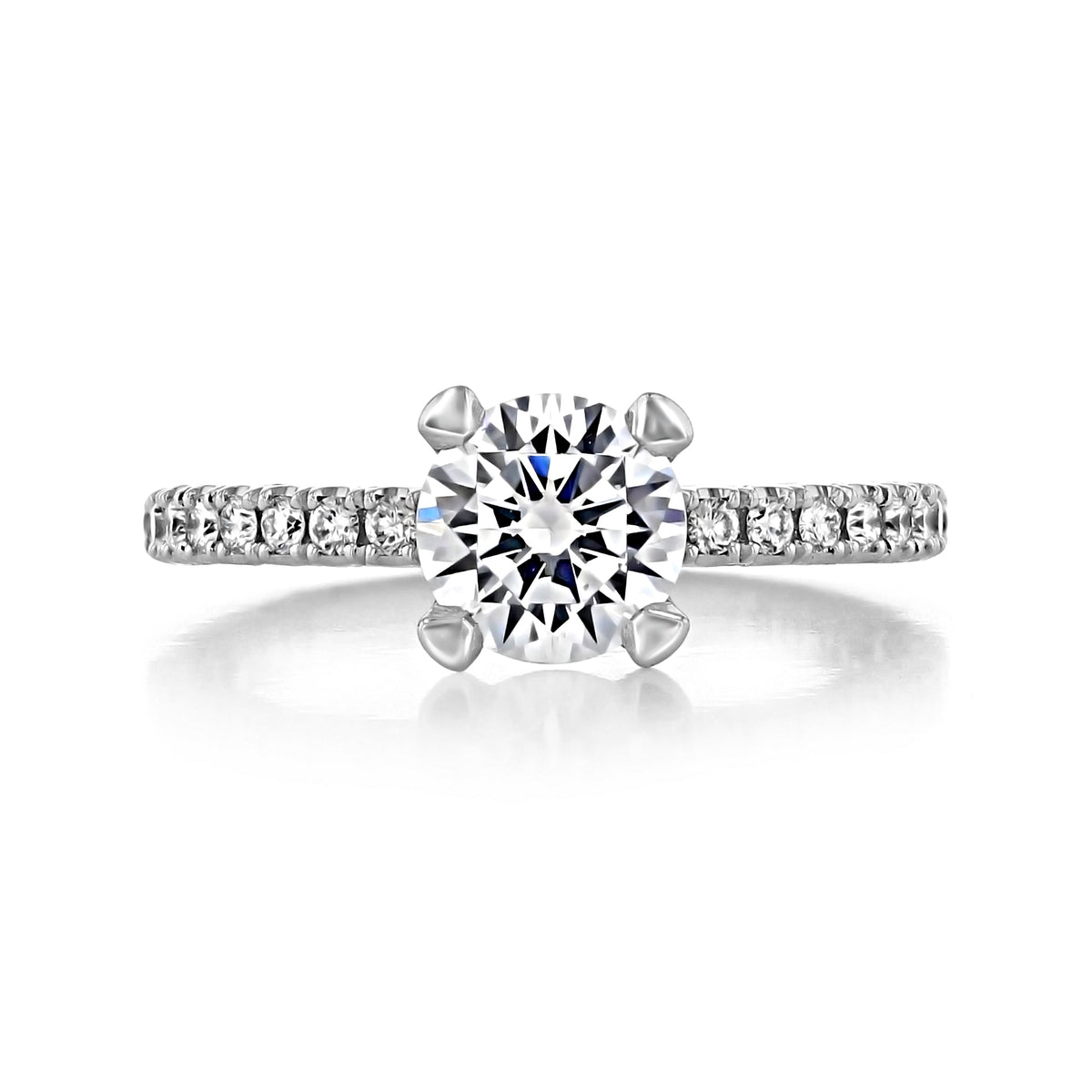 Tacori Petite Crescent HT2545RD7W engagement ring featuring a round brilliant cut diamond solitaire on a pavé-set band.