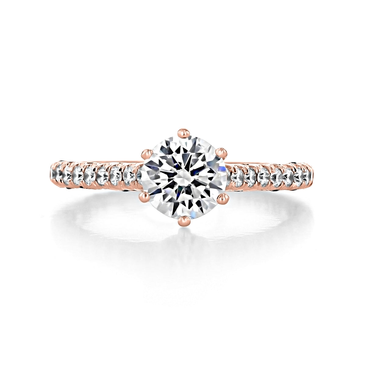 Rose gold Tacori Petite Crescent | Round Solitaire Engagement Ring - HT2546RD65PK featuring a round center diamond accented by micro pavé diamonds along the band.