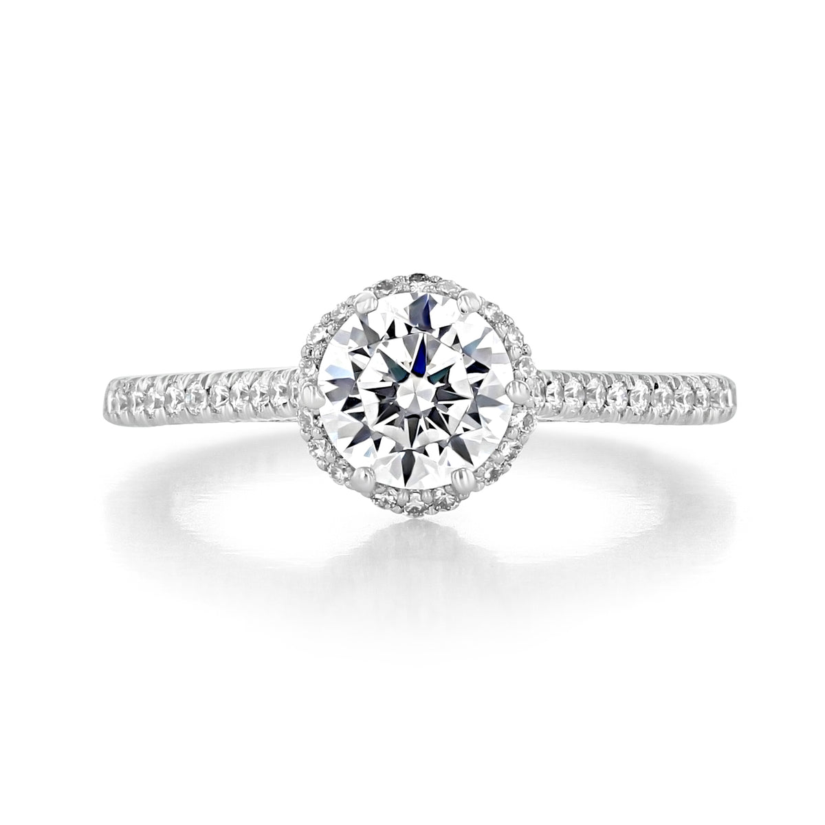 Tacori Petite Crescent | Round Solitaire Engagement Ring - HT254715RD65 featuring a round brilliant-cut diamond solitaire, a pavé-set halo, and a diamond-encrusted band.