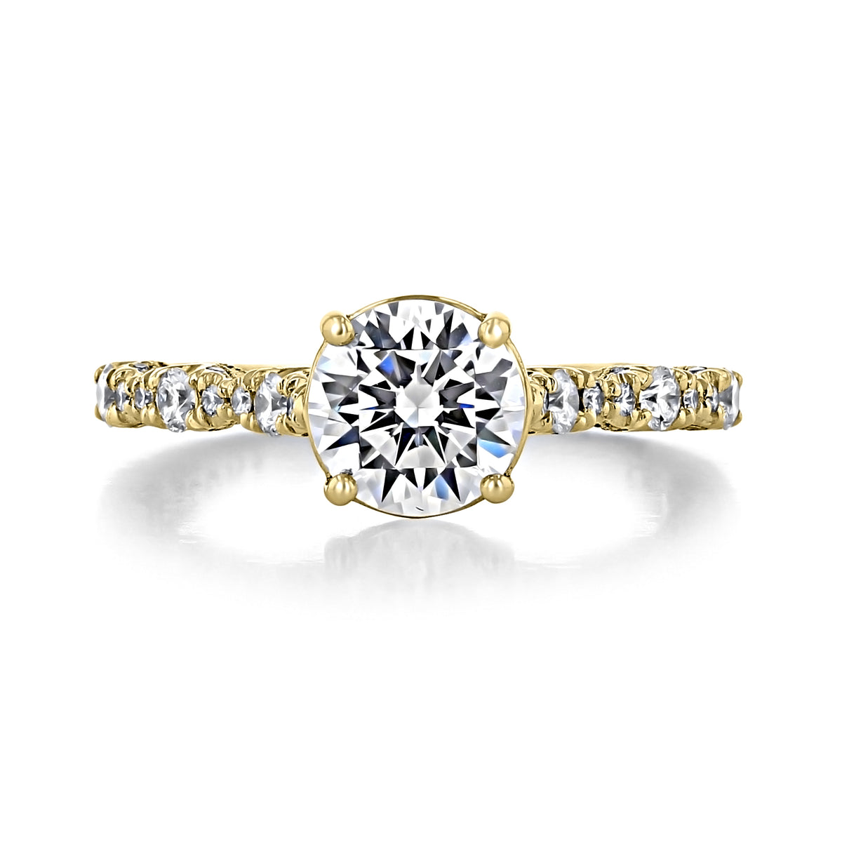 Tacori Petite Crescent | Round Solitaire Engagement Ring - HT2558RD7Y featuring a round-cut solitaire diamond set on a yellow gold band with diamond accents.