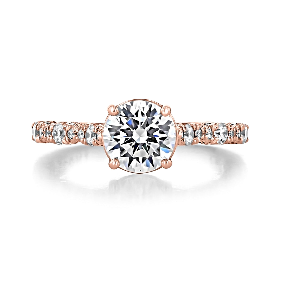 Tacori Petite Crescent | Round Solitaire Engagement Ring - HT2558RD7PK featuring a round brilliant-cut diamond solitaire in rose gold with a pavé-set band.
