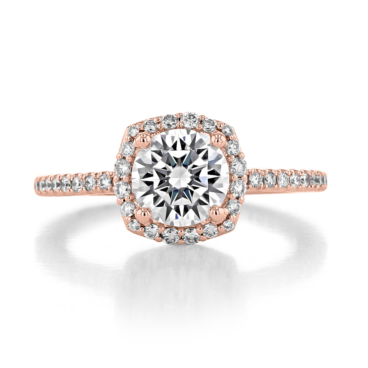 Tacori Petite Crescent | Cushion Pavé Engagement Ring - HT257215CU7PK in rose gold, featuring a round center stone surrounded by a cushion-shaped bloom and a micro-prong diamond pavé-set band.