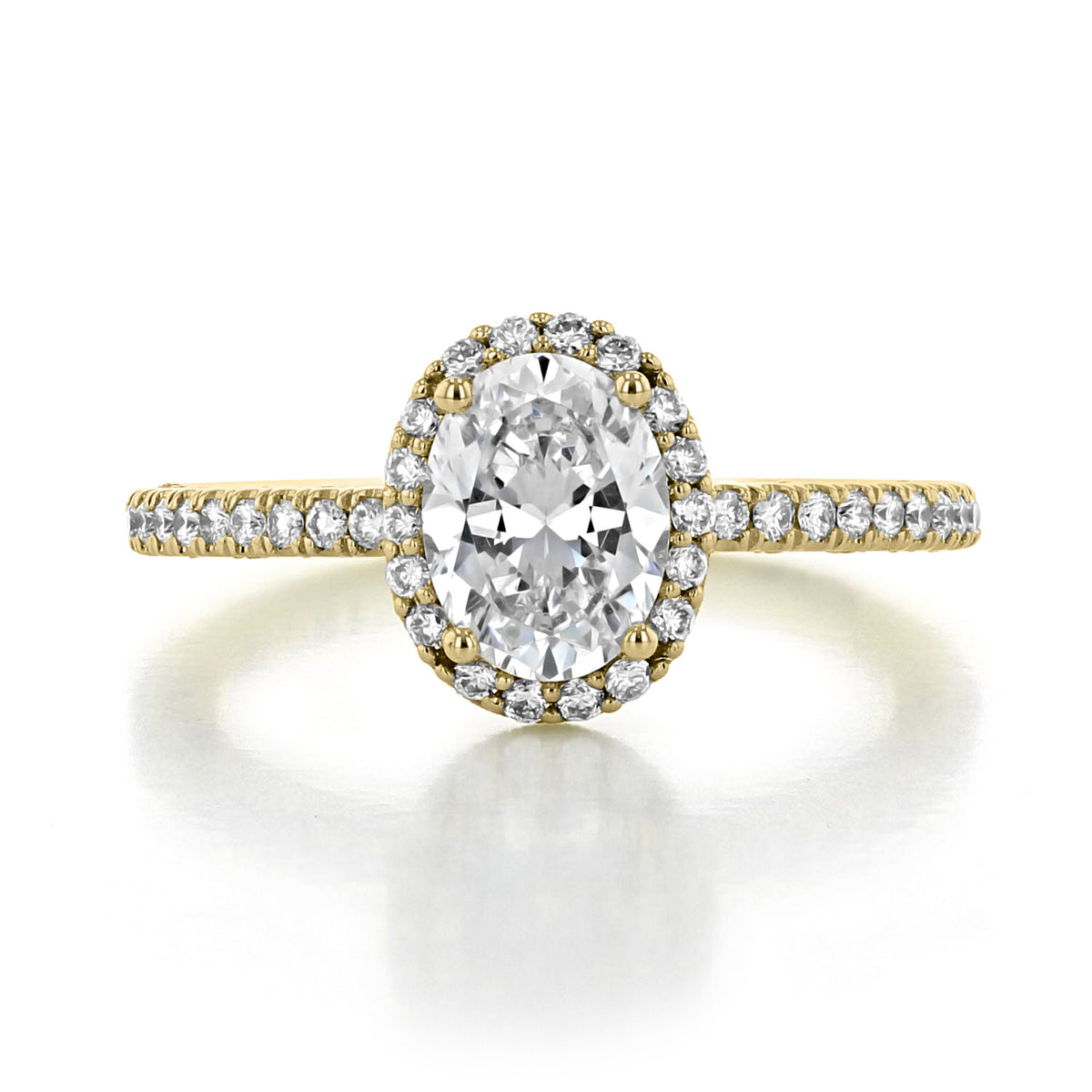 Petite Crescent | Oval Pavé Engagement Ring - HT257215OV8X6Y, featuring an oval-shaped diamond with a diamond halo and pavé-set diamonds on a yellow gold band.