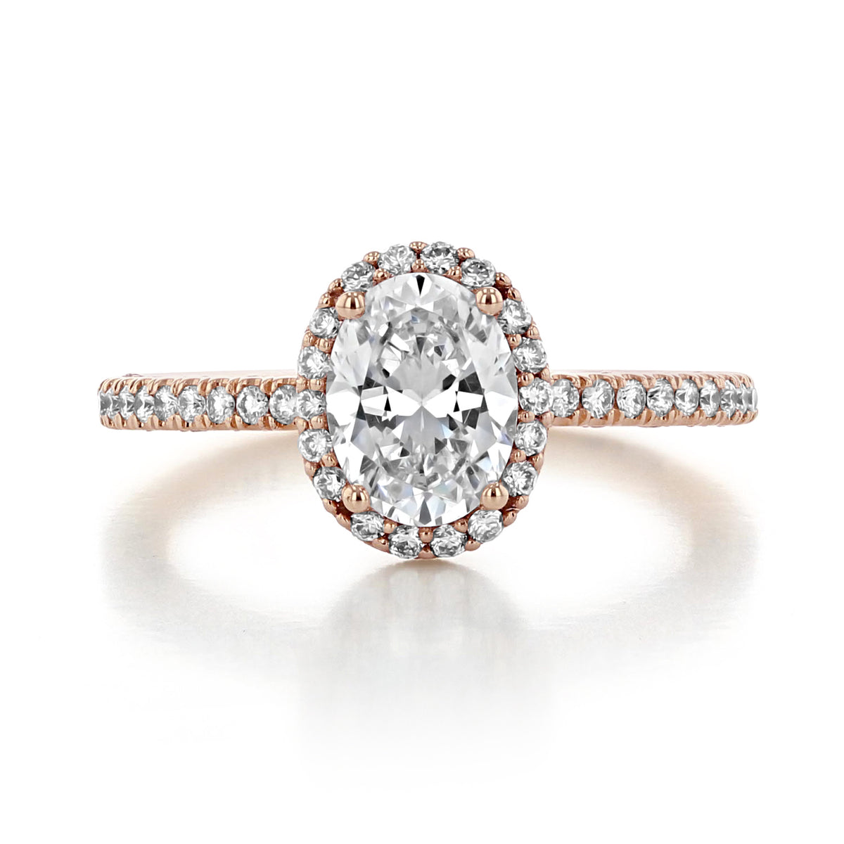 Petite Crescent | Oval Pavé Engagement Ring - HT257215OV8X6PK in rose gold featuring an oval-cut diamond, a pavé halo and band, and a signature petite crescent design.
