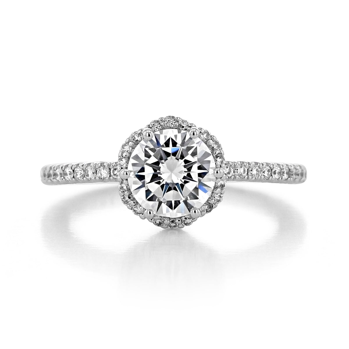 Tacori Petite Crescent | Round Pavé Engagement Ring - HT257215RD7W featuring a round center diamond with a pavé halo and a diamond-encrusted band.