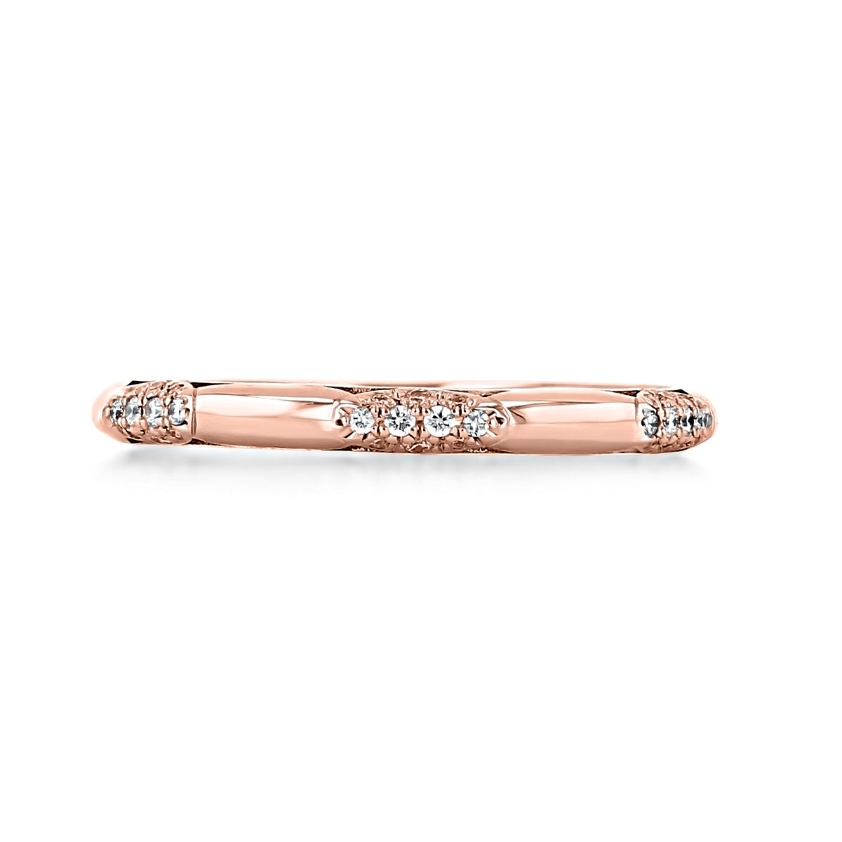 Rose gold Tacori Studded Crescent Diamond Wedding Band - HT2582BETPK featuring pave-set diamonds inlaid across sections of the outer surface.