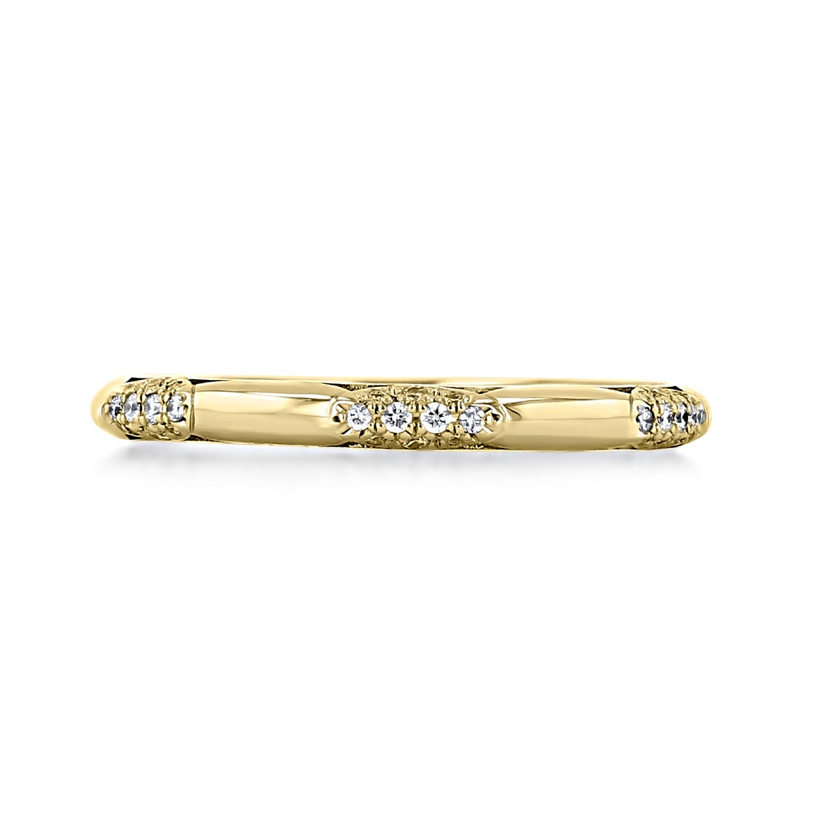 Tacori Studded Crescent Diamond Wedding Band - HT2582BETY in yellow gold, featuring small pave-set diamonds in decorative, textured settings.