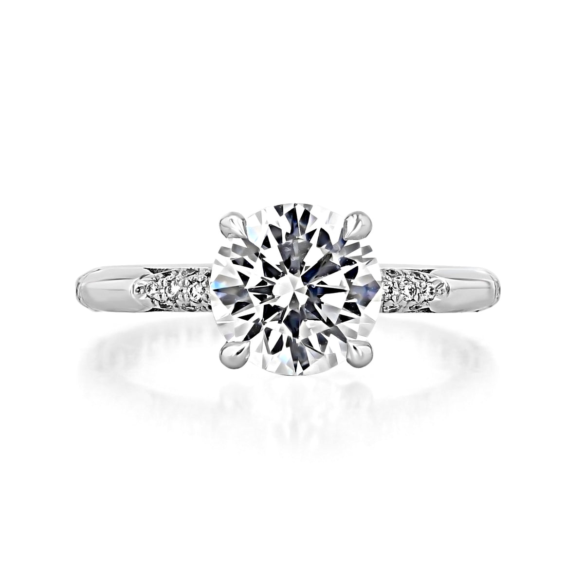 Founder’s Collection | Round Solitaire Engagement Ring - HT2582RD8 in platinum with a round solitaire diamond and three pave-set accent diamonds on each side of the band.